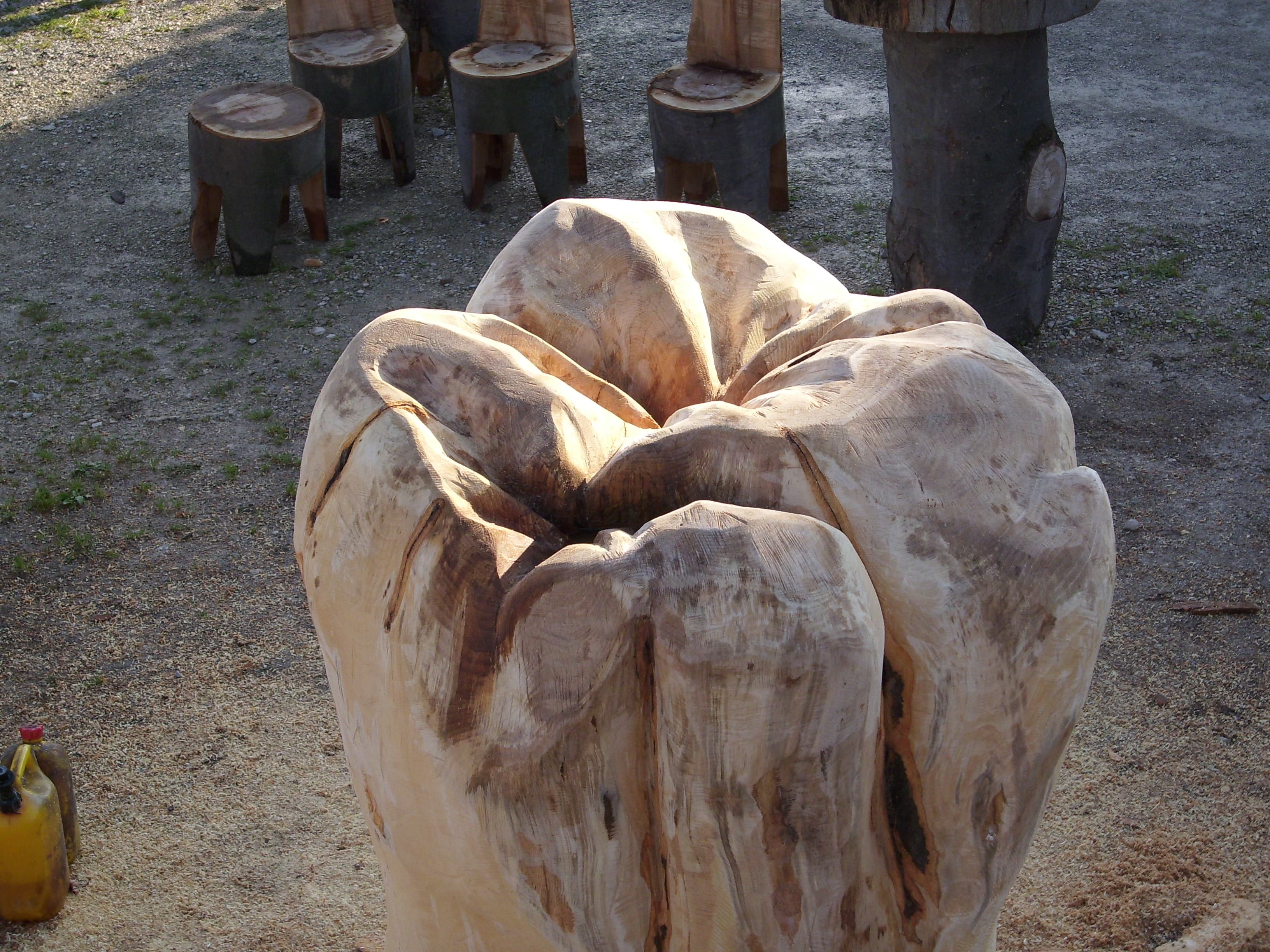 Ein aus Holz geschnitzter Zahn